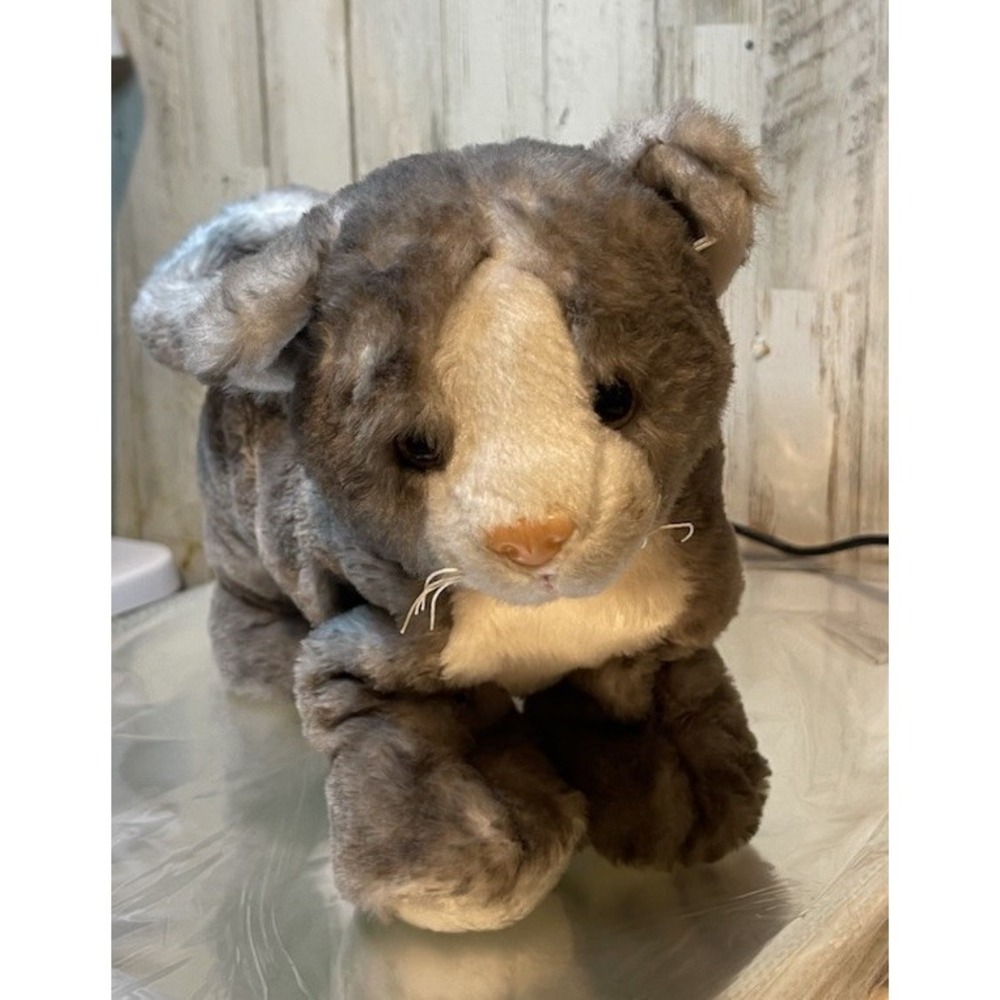 Plushies Gray And White Stuffed Cat Purse With Zipper Opening On Back Purrrrfect